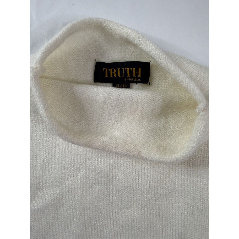 Truth by Republic Women’s XL Ivory Pink Striped Preppy Mock Neck Sweater - Picture 5 of 6